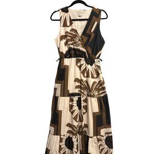 Civico 51 Made in Italy Tiered Maxi Dress • Brown + Cream Graphic Print • Size M